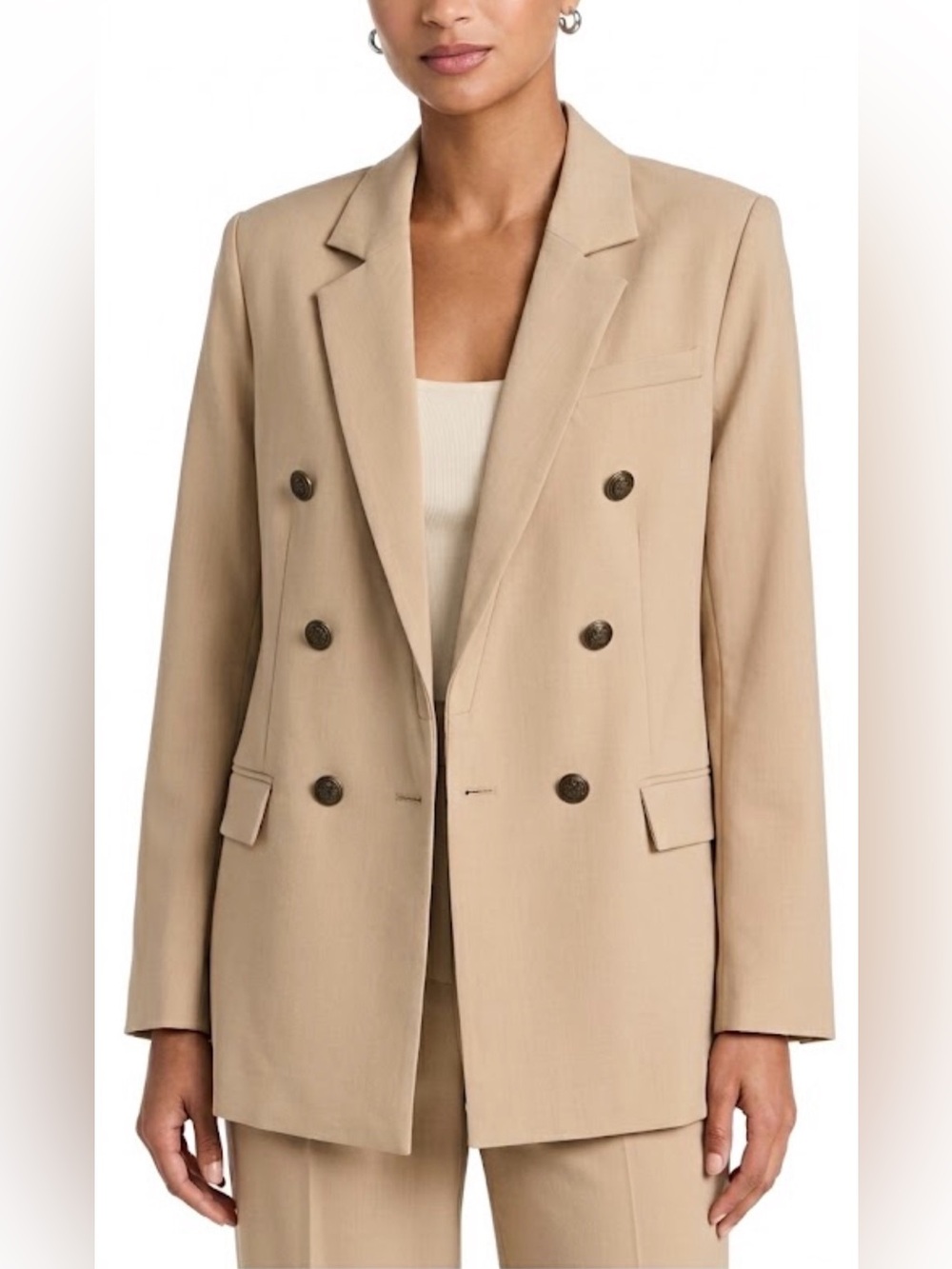 AQUA Women's Beige Double-Breasted Crest Button Blazer: XS